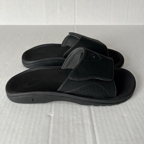 OluKai Nalu Slide Sandals Mens Black Water Resistant Slip On Casual Outdoor Sz 9 - Picture 16 of 16